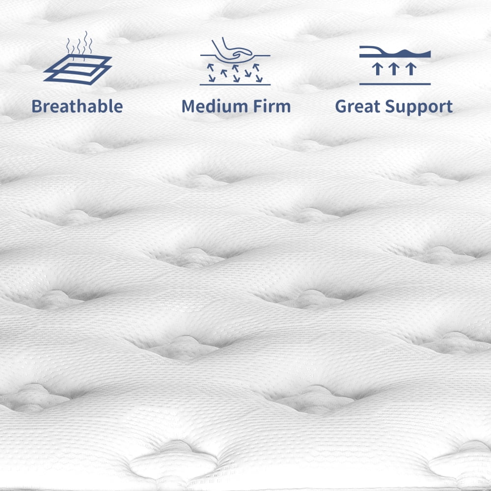 UBesGoo King Mattress14 Inch Memory Foam Hybrid Mattress, with Pocketed Springs Medium Firm Support, Motion Isolation Edge Support