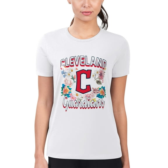 Women's G-III 4Her by Carl Banks White Cleveland Guardians Super-Slim Fit Lightweight Flowers Graphic T-Shirt