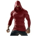 thumbnail image 2 of Puntoco Men's UPF 50+ Hooded Fishing Shirts Long Sleeve Sun Protection Hoodie, Hiking Running Swimming Rash Guard with Mask Wine XL(XL), 2 of 3