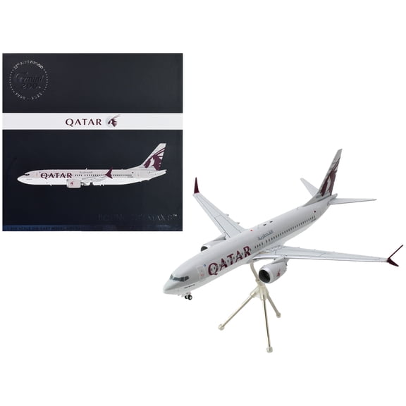 Boeing 737 MAX 8 Commercial Aircraft "Qatar Airways" Gray and White with Tail Graphics "Gemini 200" Series 1/200 Diecast Model Airplane by GeminiJets