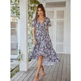 thumbnail image 7 of PRETTYGARDEN Women's Floral Boho Dress Wear To Work Wrap V Neck Short Sleeve Belted Ruffle Hem A-Line Flowy Maxi Dresses, 7 of 7
