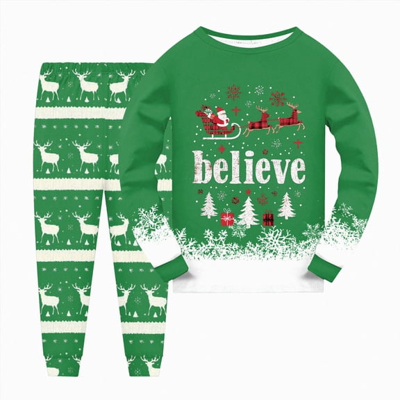 NOLDARESToddler Boys Girls Christmas Printed Pajamas Kids 2 Piece Train Kids Pjs Sleepwear Clothes Set X111-Green