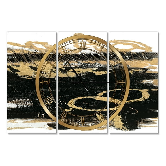 Designart 'Gold and Black drift III' Modern Wall Clock
