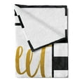 thumbnail image 2 of Saying Soft Flannel Fleece Throw Blanket, Vintage Hand Drawn Lettering Design with Monochrome Stripes Background, Cozy Plush for Indoor and Outdoor Use, 50" x 70", Yellow Black White, by Ambesonne, 2 of 5