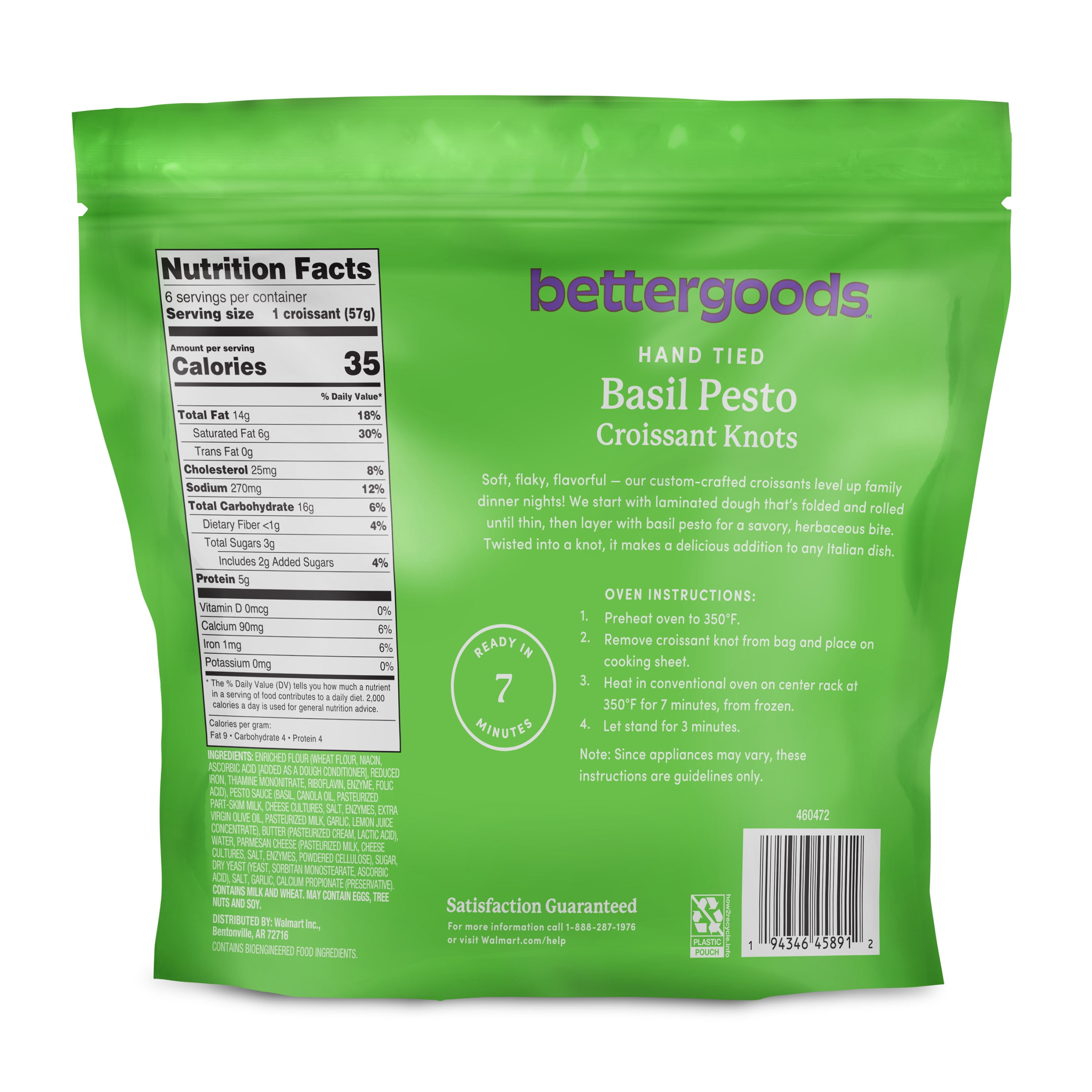 bettergoods Basil Pesto Hand Tied Croissant Knots, Garlic Filled, 12 oz, 6 Count (Frozen)