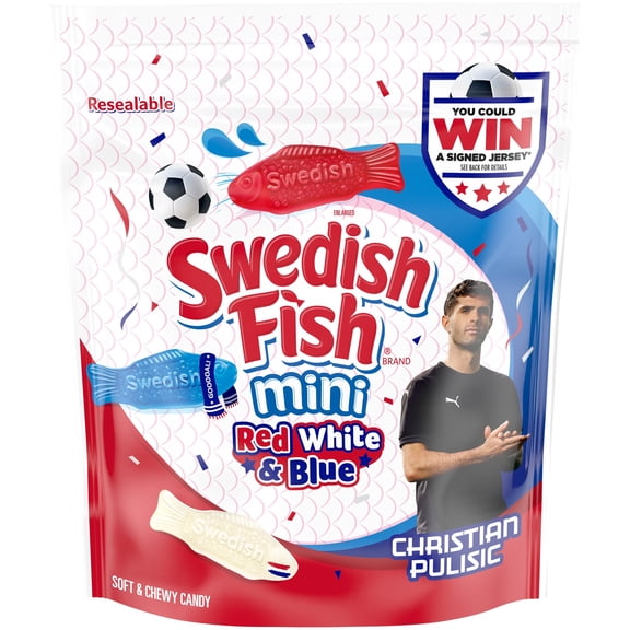 SWEDISH FISH Mini Red, White & Blue Soft & Chewy Gummy Candy, Bulk Candy, 1.8 lb