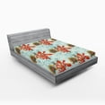 thumbnail image 2 of Ambesonne Peony Fitted Sheet, Tropical Petals with Flowers, King Size, Marigold Vermilion Teal, 2 of 5