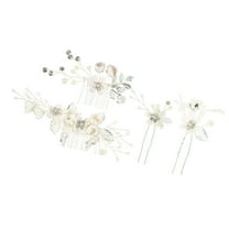 Vocoste 4 Pcs Rhinestone Hair Comb for Bride Flower Side Comb Headpiece White