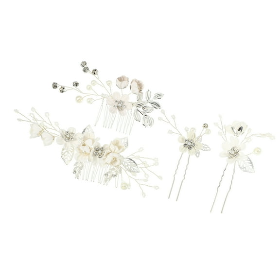Vocoste 4 Pcs Rhinestone Hair Comb for Bride Flower Side Comb Headpiece White