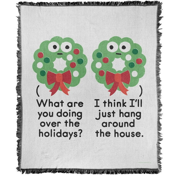 bCreative - David Olenick Blanket, 50'x60' Merry Christmas to Wall Woven Tapestry Cotton Blend Fringed Throw Blanket