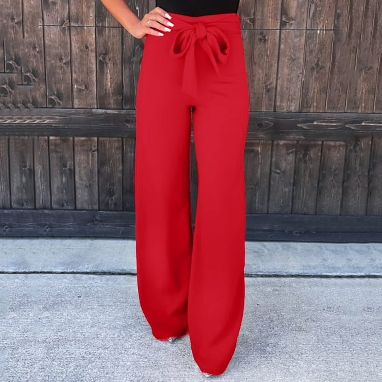 Eashery Straight Leg Pant for women Adjustable Lounge Trousers Core Knit  Pants Womens Jogger Pants (Solid Color,Red,L) 