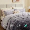thumbnail image 5 of Intelligent Design King/Cal King Shaggy Faux Comforter Set, Long Fur Wave Spring Comforter Bedding Set, 3-Piece Striped Ombre Design Warm Bed Set, Grey, 5 of 8