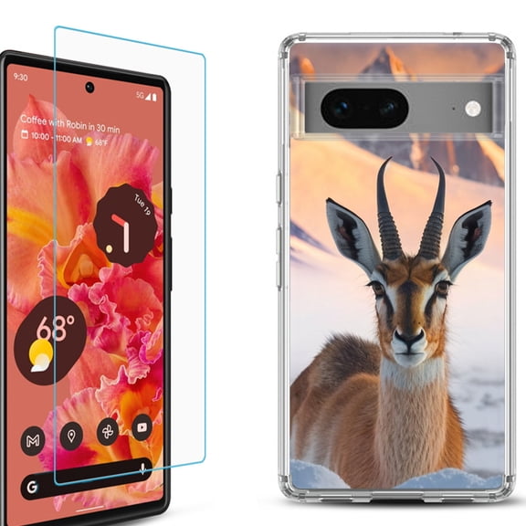 OneToughShield ® for Google Pixel 7a Shockproof Bumper Phone Case, with Tempered Glass Screen Protector - Gazelle