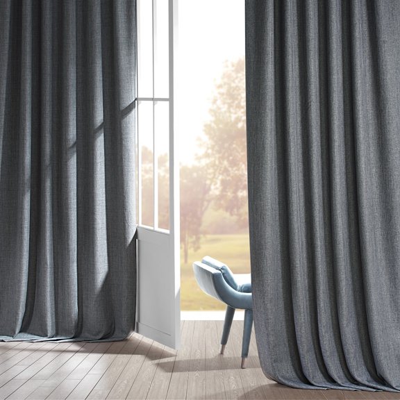 Signature Global Grey Faux Linen Blackout Curtain (1 Panel), Global Grey, 50W X 108L