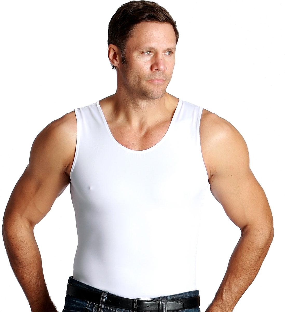 Insta Slim - Men's White Muscle Tank Firming Toning Compression Under ...