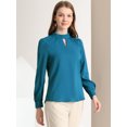 thumbnail image 3 of INSPIRE CHIC Women's Keyhole Stand Collar Pleated Back Button Blouse Tops, 3 of 6