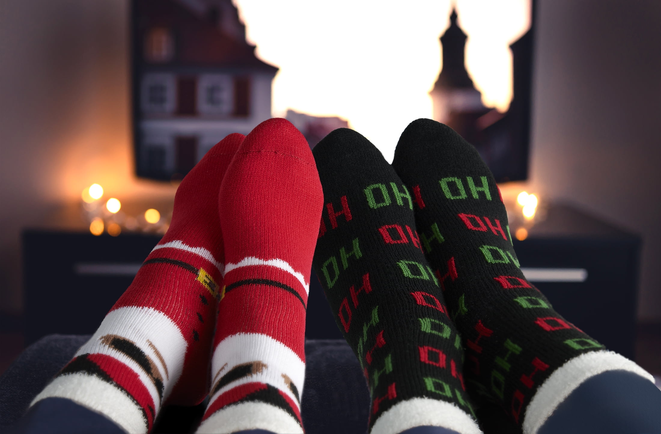 Airplus Dual Layer Holiday  Men's Large Crew Socks, 3 Pack Assorted Santa, Lights, Ho Ho Ho, Fits Size 8-12.5