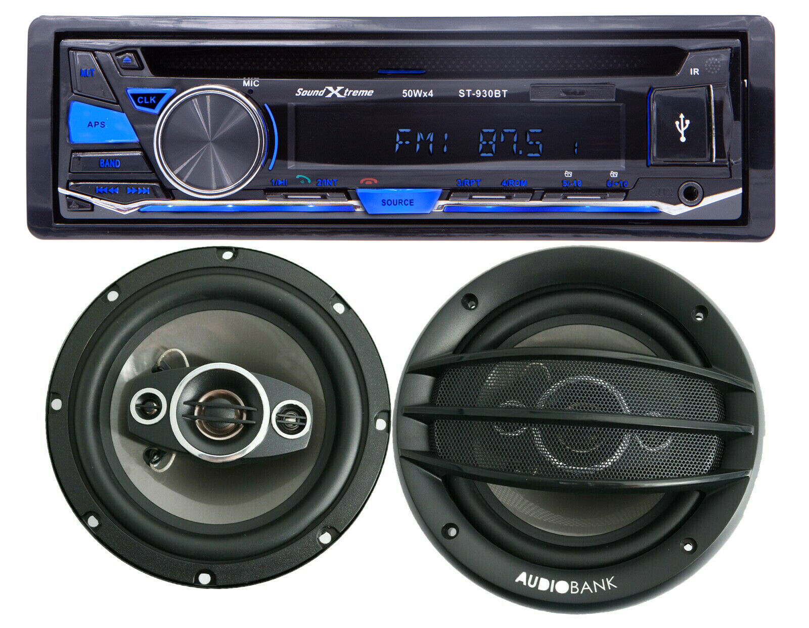SoundXtreme Bluetooth Car Audio CD AM FM USB SD Receiver + 2x 400W 6.5" Speaker Bundle