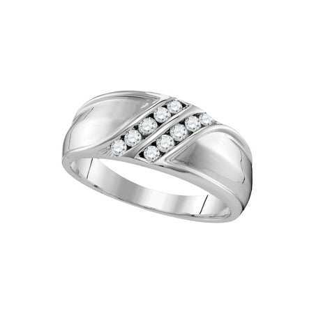 Two Row Channel Set (Size - 10 - Solid 10k White Gold Round White Diamond Men's Channel Set Two Rows Wedding Band OR Fashion Ring (1/3)