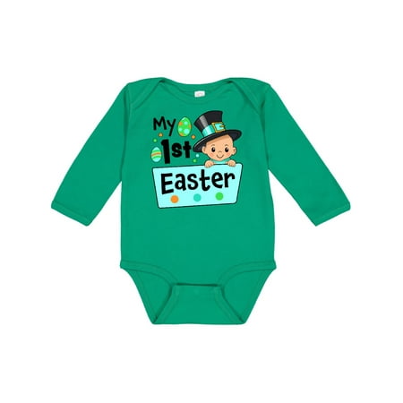 

Inktastic My First Easter- baby in top hat Gift Baby Boy or Baby Girl Long Sleeve Bodysuit