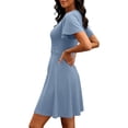 thumbnail image 6 of Miluxas Ladies' Elegant V Neck Wrap Dress Solid Short Sleeved A-Line Dress Summer Business Casual Outfits Blue, 6 of 9