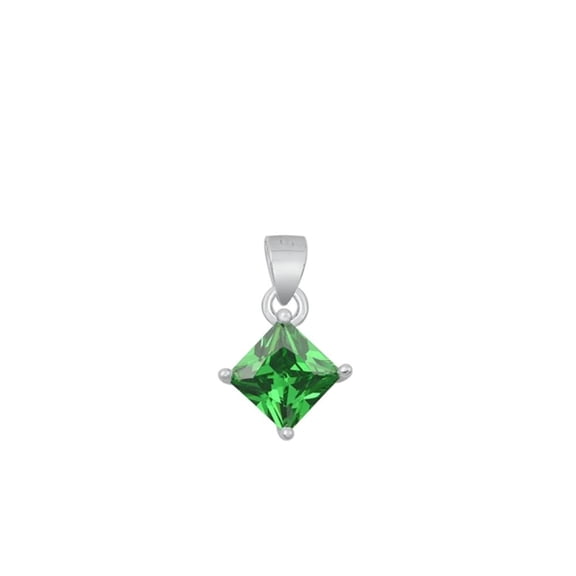 Sterling Silver Wholesale Simulated Emerald Solitarie Pendant Princess Cut Charm 925 Jewelry Female
