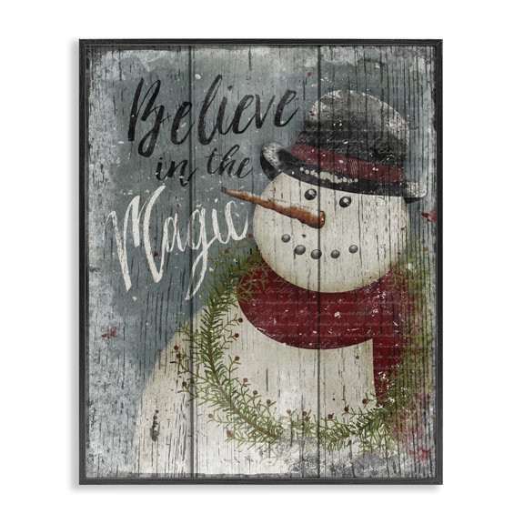 Stupell Industries Farmhouse Believe in Magic Snowman Black Framed Giclee Art, 11 x 14, by Beth Albert