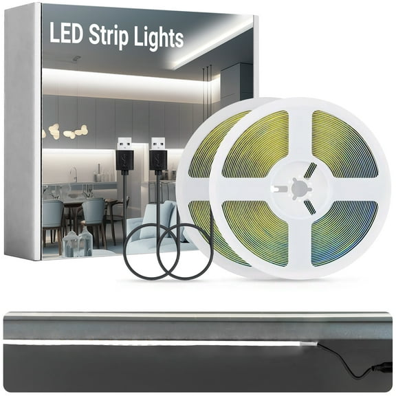 DAYBETTER 20ft COB LED Strip Lights, 5V USB Flexible String Light, 1920 LEDs, Cuttable for Bedroom, Kitchen, Office - 2 pack