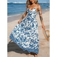 thumbnail image 3 of Cupshe Women's Twisted Dress V Neck Sleeveless Long Dress Floral Pleated Self Tie Back Adjustable Cami Maxi Dress, Sizes XS-XL, 3 of 8