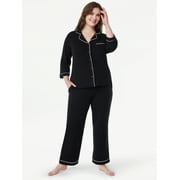 Joyspun Womens Cotton Blend Notch Collar Top and Pants Pajama Set, 2-Piece, Sizes S to 4X