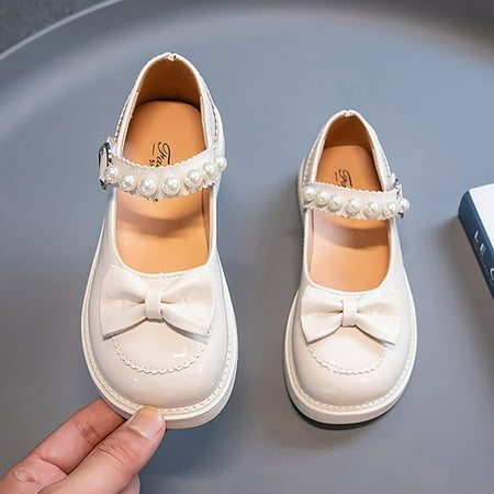 

Cathalem Little Girls Size 10 Shoes Girls Dress Shoes Wedding Bowknot Leather Shoes Princess Shoes Party School Cheer Sliders White 7 Years