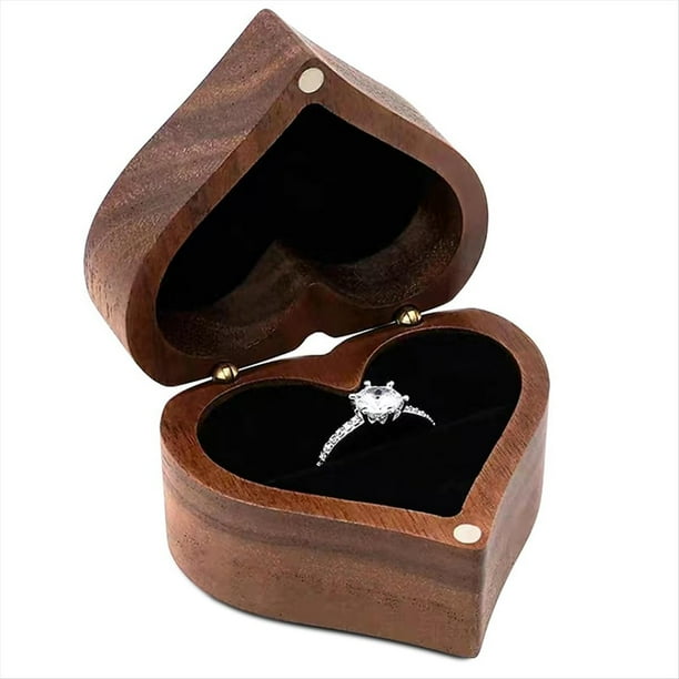Caja de Anillo en Forma de Corazón Caja de Joyería de Anillo de Madera Soporte de Anillo de Boda Romántico Caja de Anillo de Compromiso Propuesta Aniversario,D