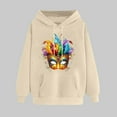 thumbnail image 2 of VBTAPA Womens 2025 Mardi Gras Hoodie Carnival Mask Print Long Sleeve Drawstring Hooded Sweatshirt Trendy Casual Pullover Hoodies Gifts for Teen Girls Beige XXL, 2 of 6