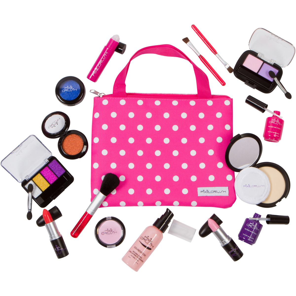 PixieCrush Pretend Play Makeup Kit. Designer Girls "Polka Dot" DELUXE Bag Set - image 1 of 8