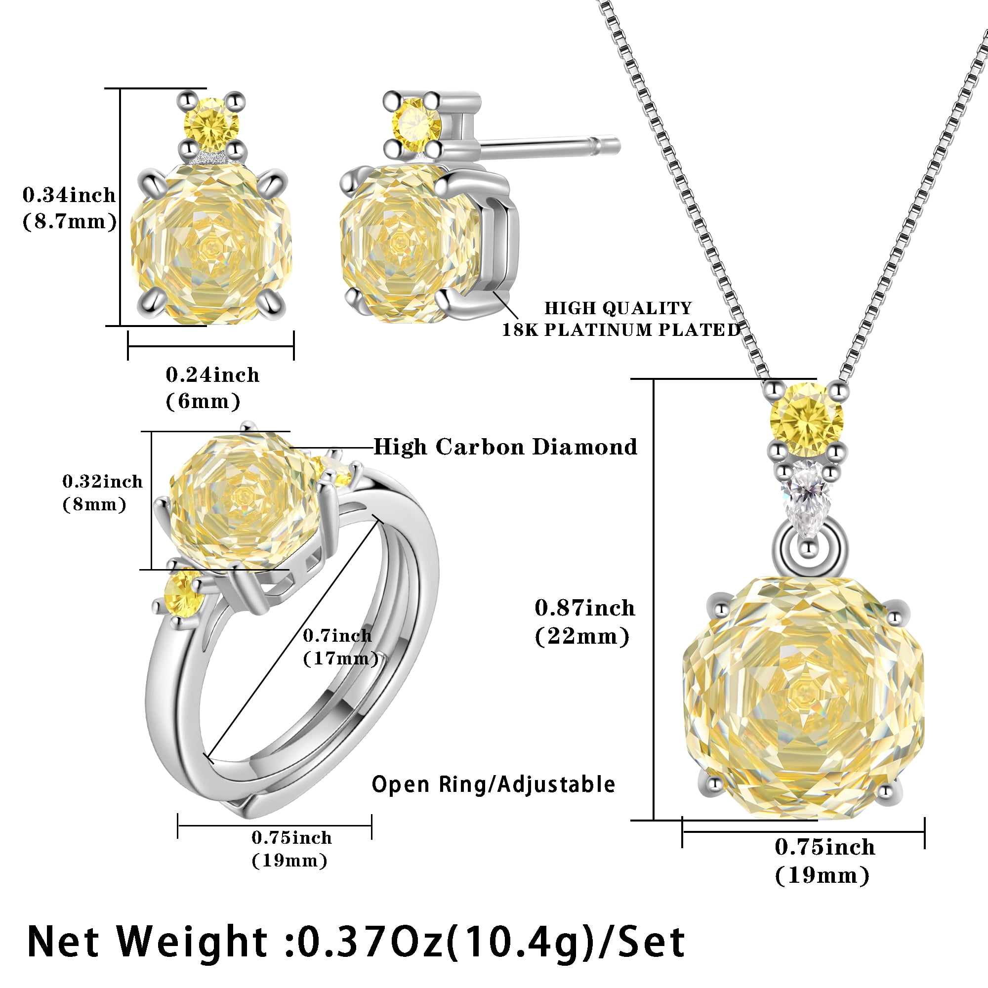 Ydou Rose Jewelry Set - 18K White Gold Plated Rose Cut Cubic Zirconia Flower Necklace/Earrings/Ring Set Anniversary Birthday Jewelry Gift for Women