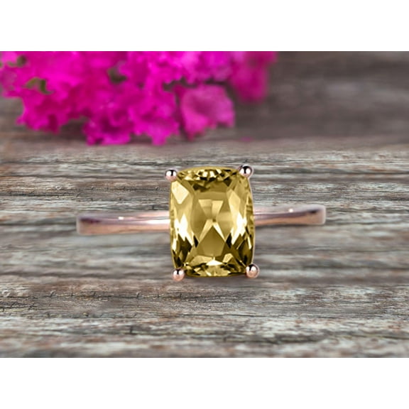 10K Rose Gold 7mm Cushion Cut 1.30 Carat Champagne Diamond Moissanite Engagement Ring Solitaire Promise Ring Anniversary Gift Personalized For Brides