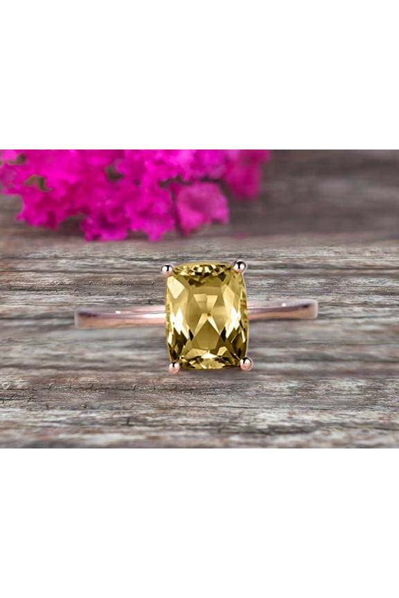 10K Rose Gold 7mm Cushion Cut 1.30 Carat Champagne Diamond Moissanite Engagement Ring Solitaire Promise Ring Anniversary Gift Personalized For Brides