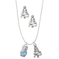 thumbnail image 1 of Delight Jewelry Silvertone 3-D Light Blue & AB Crystal Owl Silver tone Zig Zag Christmas Tree Charm Necklace and Stud Earrings, 1 of 4