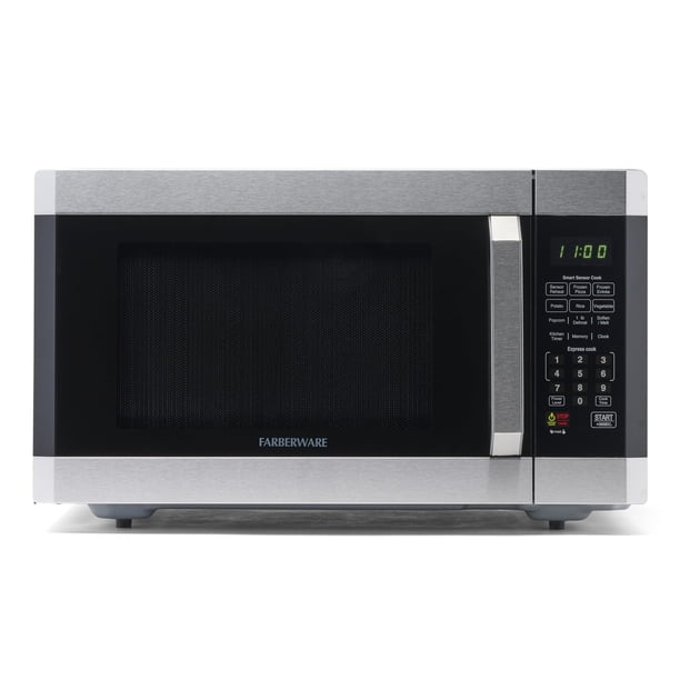 Farberware Microondas de encimera de 1100 vatios, 1,6 pies cúbicos - Horno microondas con sensor inteligente con iluminación LED y bloqueo para niños - Perfecto para apartamentos y dormitorios - Fácil