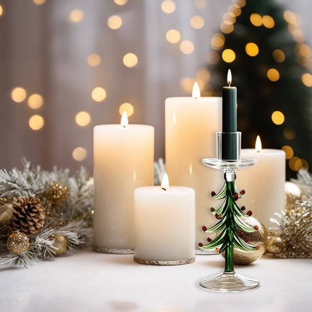 Portavelas de cristal para decoración de coronas de árbol de Navidad | Soporte para velas transparente para decoración navideña del hogar | Adorno para chimenea de mesa de cena romántica