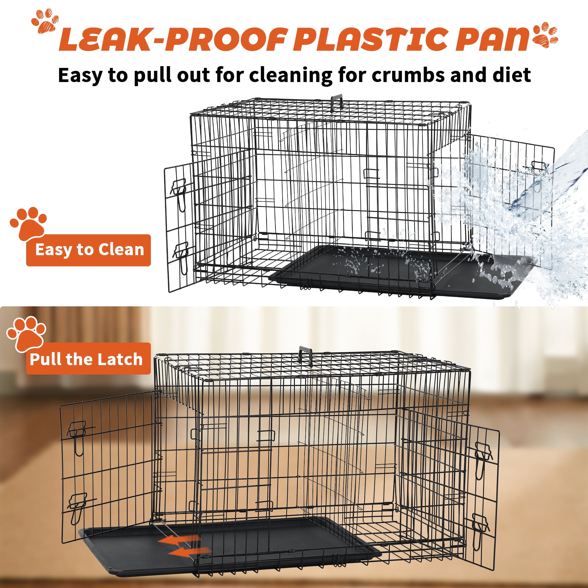 CL.HPAHKL 36 Inch Double-Door Dog Crates for Medium Small Dogs, Portable Folding Metal Dog Cage, Indoor and Outdoor Dog Kennels with Divider Panel, Leak-Proof Pan, Locks, Handle, Black