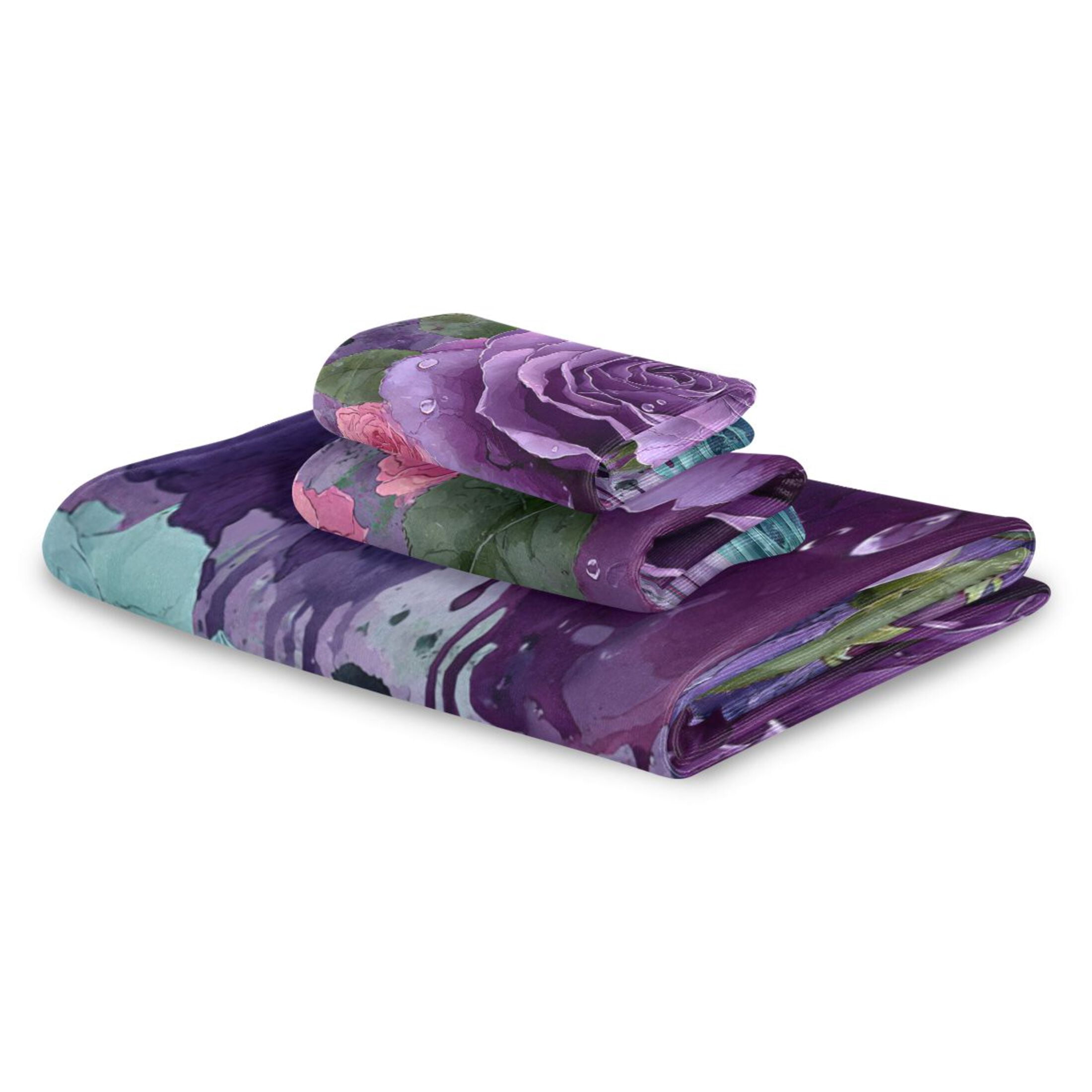 3 Sizes of Towel Sets Including Bath Towel Hand Towel and Washcloth for Daily Use Purple Rose Gradient Painting