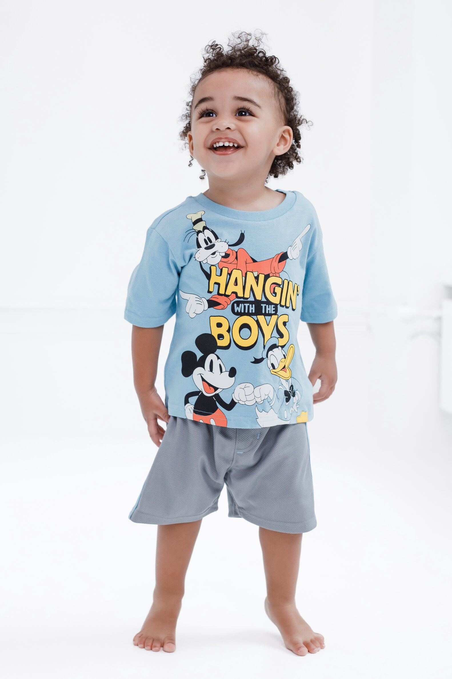 Disney Mickey Mouse Goofy Donald Duck T-Shirt and Mesh Shorts Outfit Set Infant to Little Kid