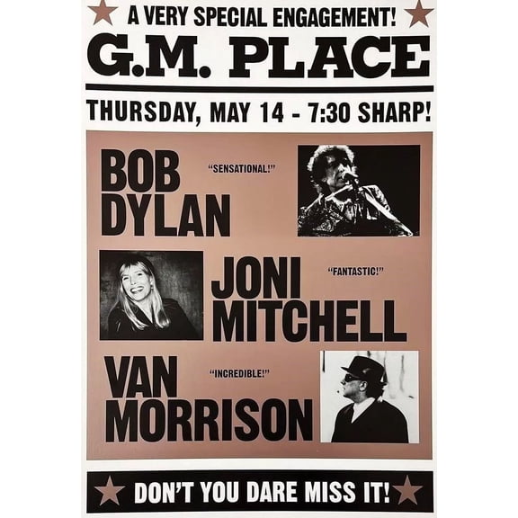 1998 JONI MITCHELL CONCERT POSTER RE -PRINT BOB DYLAN VAN MORRISON VINTAGE LOOK 11 x 17 Inch Poster