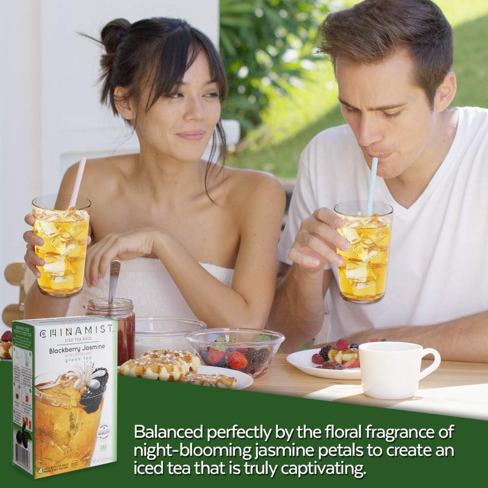 China Mist Naturally Flavored Blackberry Jasmine Iced Tea Bags, 4-Count Box, 2-Pack (Each Bag Yields 1/2 Gallon)