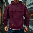 thumbnail image 2 of Dresfit Tactical Pullover Mens Long Sleeve Big and Tall Sweatshirts Fleece Hooded Outdoor Hoodies Fall Winter Multi Pockets Cargo Zipper Sweatshirt Wine 5XL, 2 of 9
