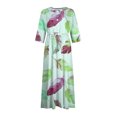 thumbnail image 4 of UTSJKR Womens Plus Size Maxi Dress Tie Waist Pleated Loose Fit Flowy Casual Dress 3/4 Sleeve Sundress 2024 Fashion Floral Print Button Up Lapel Neck Dress Green XXXL, 4 of 5
