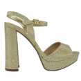 thumbnail image 2 of Delicious Shoes Women Ankle Strap Thick High Heel Open Peep Toe Formal/Casual Hidden Platform Dress Sandal FOREST-S Gold Shimmer 6.5, 2 of 2