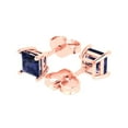 thumbnail image 2 of 14K Solid Gold Push Back Stud Earrings for Women | 2 cttw Princess Cut Simulated Blue Sapphire | Rose Gold, 2 of 5