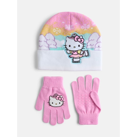 Hello Kitty Girls Winter Priness Beanie And Glove Set, One Size Fits Most Pink